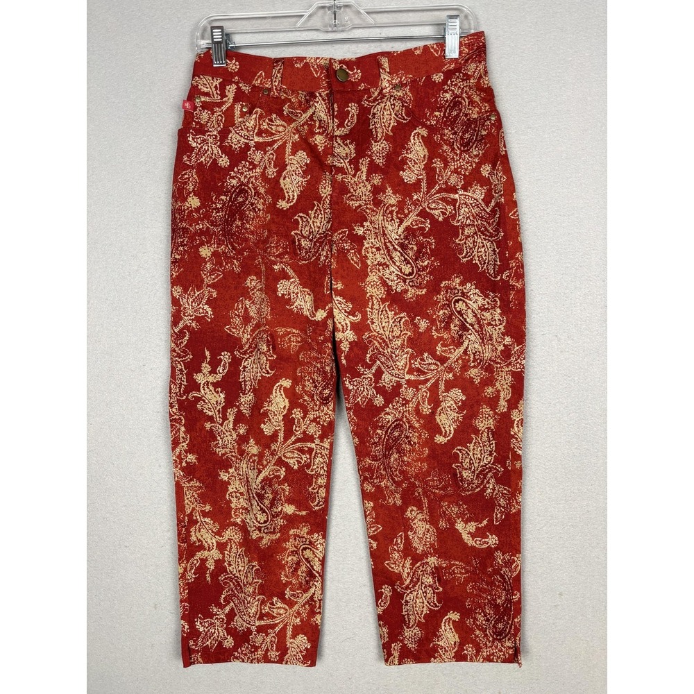 Lauren Ralph Lauren Jeans Womens 6 Red Paisley Mid Rise Capri Stretch Denim
